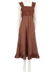 Orange Gingham Smocked Midi Dress