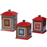 Certified International Canister Set 3-Pcs Dishwasher Safe Ceramic Multi-Colored