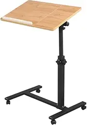 TigerDad Overbed Bedside Desk Mobile Rolling Laptop Stand Tilting Overbed Table with Wheels Height Adjustable Tray Table for Laptop Bed Sofa Side Table(Woodgrain)