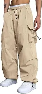 [Generic] Men's Baggy Cargo Pants Casual Parachute Cargo Pants Loose Fit Hip Hop Harem Pants with Pockets