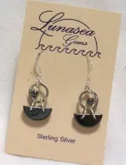 LUNASEA TREASURES HEMATITE EVIL EYE BOAT BEADED STERLING SILVER DANGLE EARRINGS