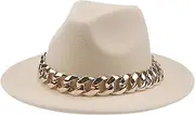 Women Hat Luxury Wide Brim Thick Gold Chain Fascinator Beige Hats for Men Women Panama Cowboy Hat Fedora Hats (Color : Beige, Size : 59-61cm(XL))