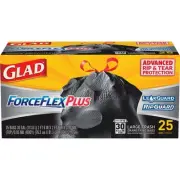 Glad ForceFlex Drawstring Trash Bags, 30 Gallons, Black, Box Of 25