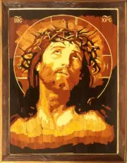 Jesus Christ Savior inlay icon on wood Orthodox Academic Christian eco friendly