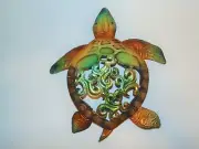 CAPIZ & METAL RUSTIC TURTLE WALL HANGING, BEACH DECOR TROPICAL NAUTICAL