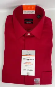 NEW NWT Van Heusen Wrinkle Free Stain Shield Dress Shirt Red 15-15.5 32/33