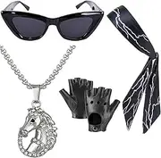[JinYu] K.en Costume Lightning Headband Black Sunglasses Necklace Gloves for Coplay Costume Accessories Adult, Black, Medium