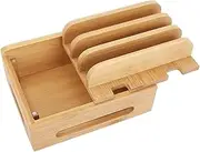 Wooden Charging Station Organizer Cord Box Multi Device Docking Station for Home Office Phones
