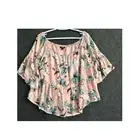 NWT ANA Ruffle Sleeve Floral Top L Boho Peasant Beachy Flowy