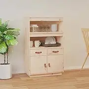Highboard Cabinet for Living Room, 67x40x108.5 cm Solid Pine Wood Sideboard with Shelves & Drawers, Rustic Storage Furniture for Hallway