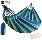 Outdoor Double Hammock Bed Swinging Camping Hanging Tree Strap Hook (Blue Hammoc