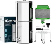 Frizzlife G210-PRO Gravity Water Filtration System, Certified Element Reduces 99.9% Lead, Chlorine, Heavy Metals, Bad Taste & Odor, Impurity, with Stainless Steel Stand for Drinking, Travel, 2.25G