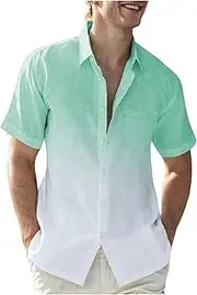 [Cambkatl] Men's Fashion Gradient Button Down Shirts Casual Short Sleeve Hawaiian Beach Summer Dress Shirts