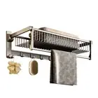 61cm Gray Wall-Mounted Double Towel Holder Bathroom Rack Rail Hanger Hooks