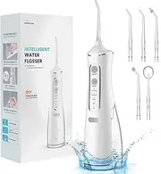 Water Flosser,Water Flosser Cordless,Uthvouxy Portable Dental Flossers with 4 Modes 5 Tips,Dental Care,Waterproof Oral Irrigator Rechargeable Powerful Teeth Oral Cleaner for Home & Travel-White