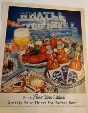 1952 Pabst Blue Ribbon Beer & Boxing Print Ad Party-Food-Fun