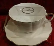 Grace Teaware Teacup & Saucer Set White Ribbed Gold Trim NEW