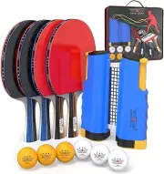 Ping Pong Paddles Set - Professional Table Tennis Rackets and Balls, Retractable
