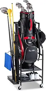 FHXZH Golf Bags Storage Garage Organizer - Golf Bag Stand Fit Single Golf Bags, Golf Clubs, and Golf Equipment Accessories, Golf Bag Storage Rack with Wheels for Garage, Club, Shed, Basement