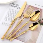 Stainless Steel Gold Cutlery Set Knife Spoon Fork Slicer Butter Dinnerware 4/6Pc