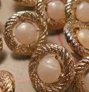 12 Small Gold Off White Plastic Shank Buttons Open Rim Gold Outer 5/8" #867