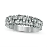 0.75 CT. T.W. Baguette and Round Natural Diamond Double Row Anniversary Band in Solid 14K White Gold