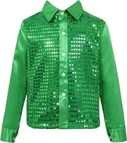 [Linjinx] Big Kids Boys Glittery Jacket Jazz Hip Hop Waistcoat For Streetwear Disco Party Performance Costume Show