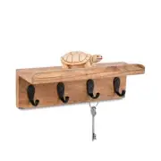 Acacia Wood Rustic Key Holder for Wall, Farmhouse Wall Shelf with 4 Hooks for