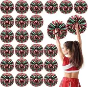 Yunsailing 24 Pack Cheerleading Pom Poms with Baton Handle 14.5 Inch Metallic Cheering Squad Pompoms for Team Sports Football Dance Cheering Adults (Red,Green and Black)