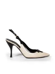 Beige Patent Bow Slingback Heels
