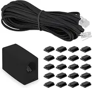 Telephone Extension Cord,10 m RJ11 6P4C Telephone Connection Cable + Coupler + 20 Cable Clip,Straight Telephone Extension Line for Landline Home and Office Fax Modem Extender - Black