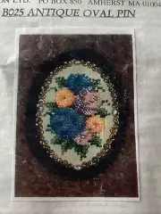 Vintage NEW Ann Floral Seed Bead Brooch Pin Kit Oval Ann Benson