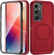 Mobile Phone Case for Samsung Galaxy A15 5G Case with Screen Protector, 360° Shockproof Robust Armour Case for Samsung A15 5G Case Cover Protective Case with Magnetic (Red, for Samsung Galaxy A15)
