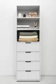 Geneva 3 Shelf 4 Drawer Built In Wardrobe - White - Vj Panel - Pull Black