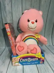 Vintage Care Bears CHEER BEAR Plush Pink Food Facts Sealed DVD 13” 2005 Rainbow