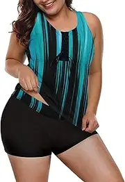 [Generic] Plus Size Swim for Women Womens Racerback Color Block Print Swimsuits with Swim Capris Boyshorts Long Board Shorts for Women