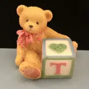 Cherished Teddies Bear With ABC "T" Letter Block 158488T 1995 - No Box