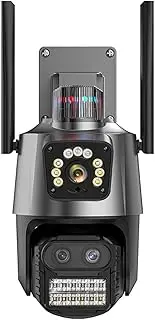Outdoor PTZ Camera 9MP 4K HD 8X Hybrid Zoom Three Lens Dual Screen WiFi IP Camera 4MP Police Light Alarm CCTV Surveillance(UK Plug,9MP NO SD Card)