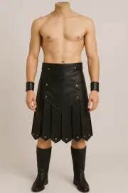 Men’s Genuine Leather Gladiator Kilt – Bold Clubwear with FREE Matching Wristban