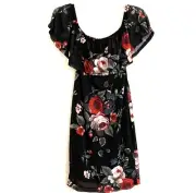 J For Justify Dress Size Medium Floral Black W/ Roses Cottagecore New Z1