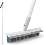 2 in 1 Grout Brush with Long Handle, Stiff Bristles Scrub Brush with Squeegee, V Shape Cleaning Brush Shower Scrubber for Cleaning Baseboard Tile Bath