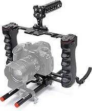 Zeadio Camera Video Rig Cage, Aluminum Filmmaking Movie Making Kit with Top Handle & Arca Type Base and Two 15mm Rod Guide, Compatible with All DSLR Camera and Camcorder