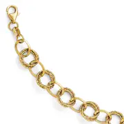 8 Inch 14K Polished And Textured Fancy Link Bracelet