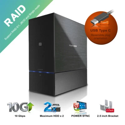Mediasonic USB 3.2 Gen 2 Type C 10Gbps 2 Bay Raid 3.5" SATA Hard Drive Enclosure
