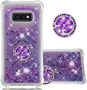 IMEIKONST Glitter Case for Samsung Galaxy S10E Mobile Phone Case with Ring Holder Stand, Sequins Diamond Clear Protective Case for Girls Women Silicone Cover for Samsung S10E. Love Purple YBZ