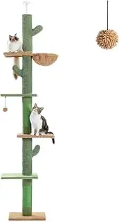 PAWZ Road Cactus Cat Tree Four Tier Floor-to-Ceiling Cat Climbing Tower with Cozy Hammock, Cat Activity Center 9 Feet