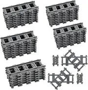 42PCS City Train Tracks, Classic Accessories, Railroad Building Toy Compatible with All Major Brand - 38 Straights, 2 Left Right 45° Intersection Rails, 2 Flexible Rails