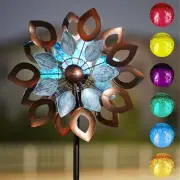 Solar Metal Wind Spinner Kinetic Outdoor Lawn Garden Decor Patio Stake Yard Art