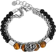 [LBFEEL] Lion Bracelets for Men Vintage Black Beads Bracelet Chain Bracelet for Father's Day