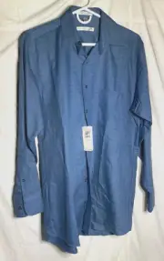 Vntg Geoffrey Beene Cotton Long Sleeve Button Dress Shirt Men's Blue 15 32/33 M
